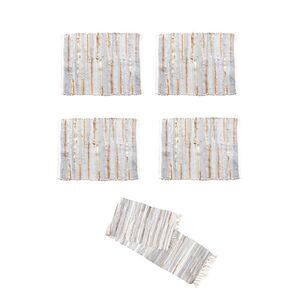 Gray and Gold Chindi Cloth Woven Table Runner With 4 Matching Placemats